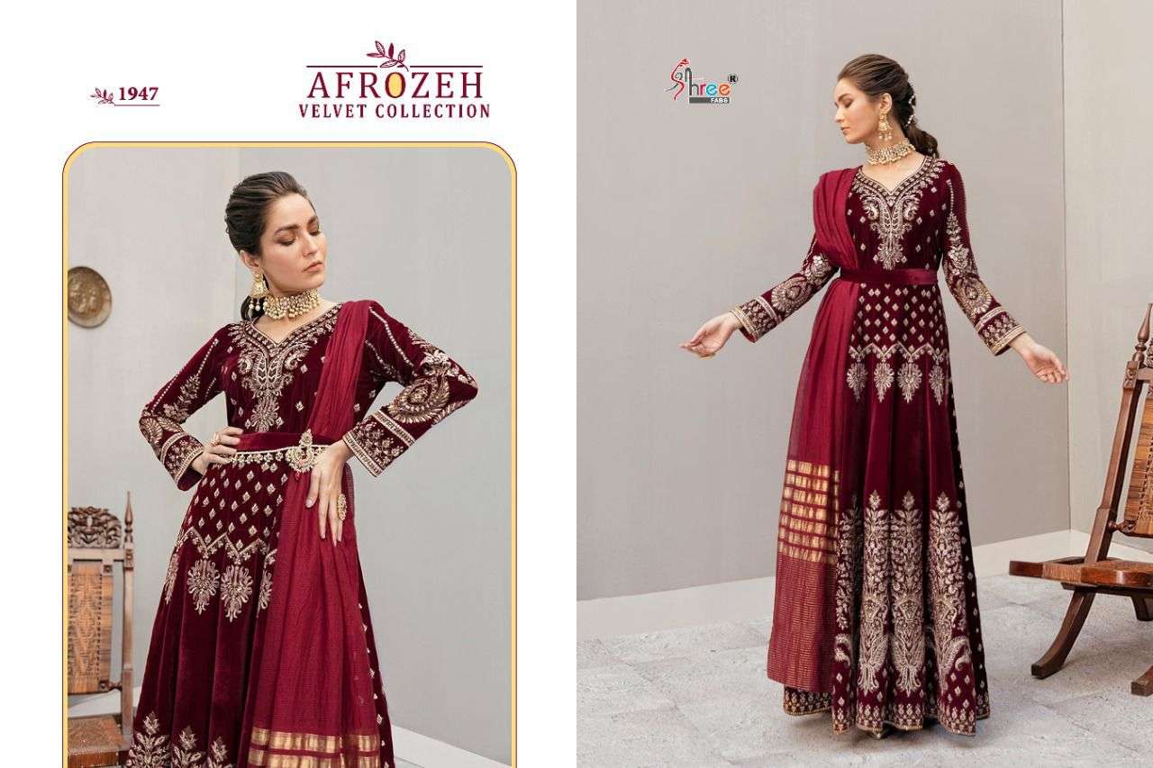 SHREE FABS PRESENTS AFROZEH VELVET COLLECTION EMBROIDERY WHOLESALE PAKISTANI SUITS